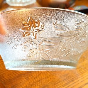 KIG Indonesia Bowl Clear Floral Textured Pressed Glass Vintage